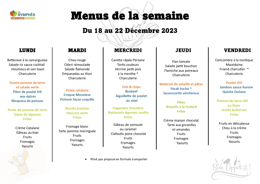 menu du 31 au 04/08