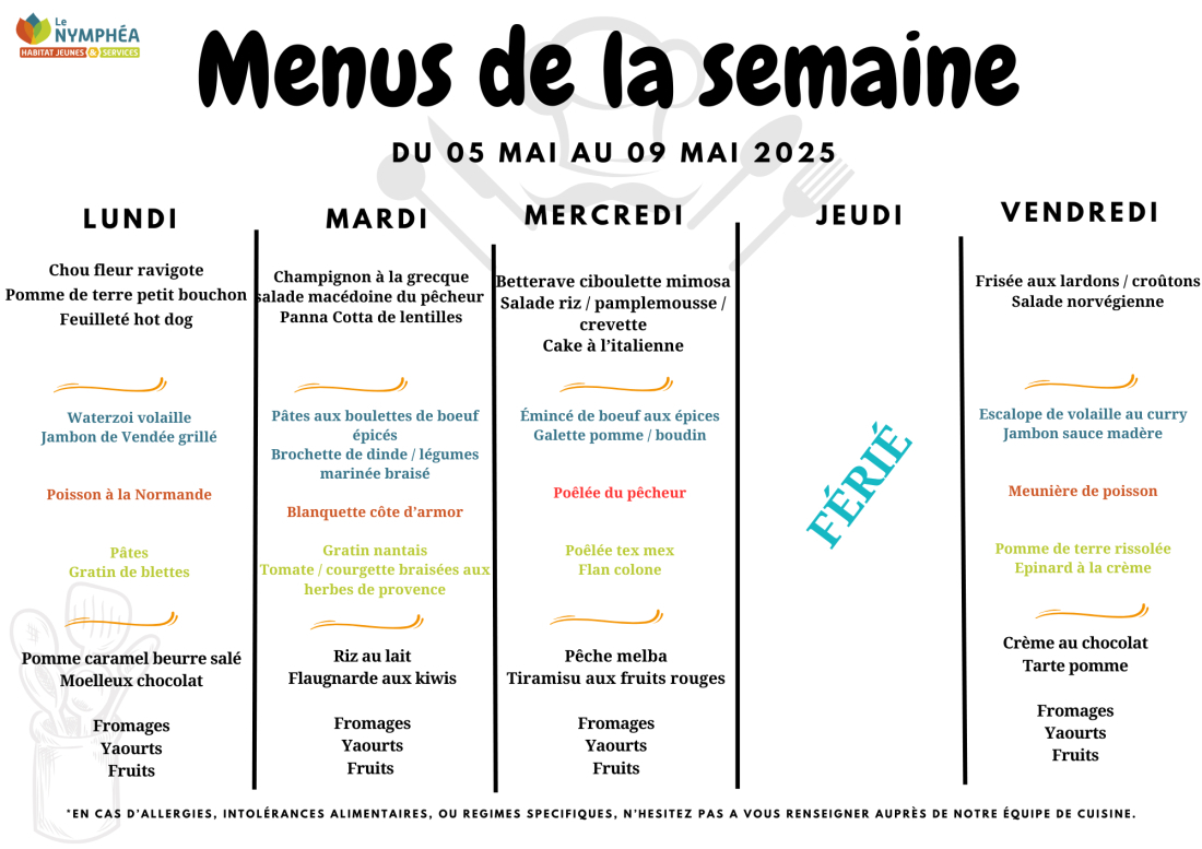 Menu du 05 au 09 mai 2025
