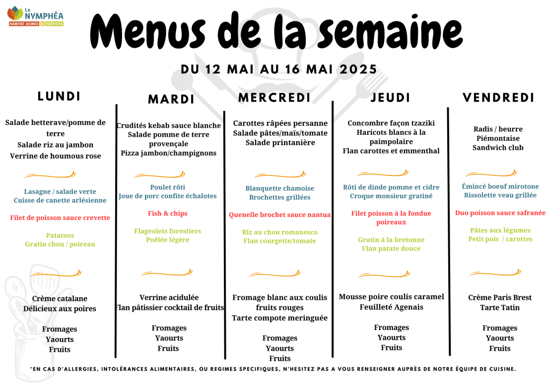 Menu du 12 au 16 mai