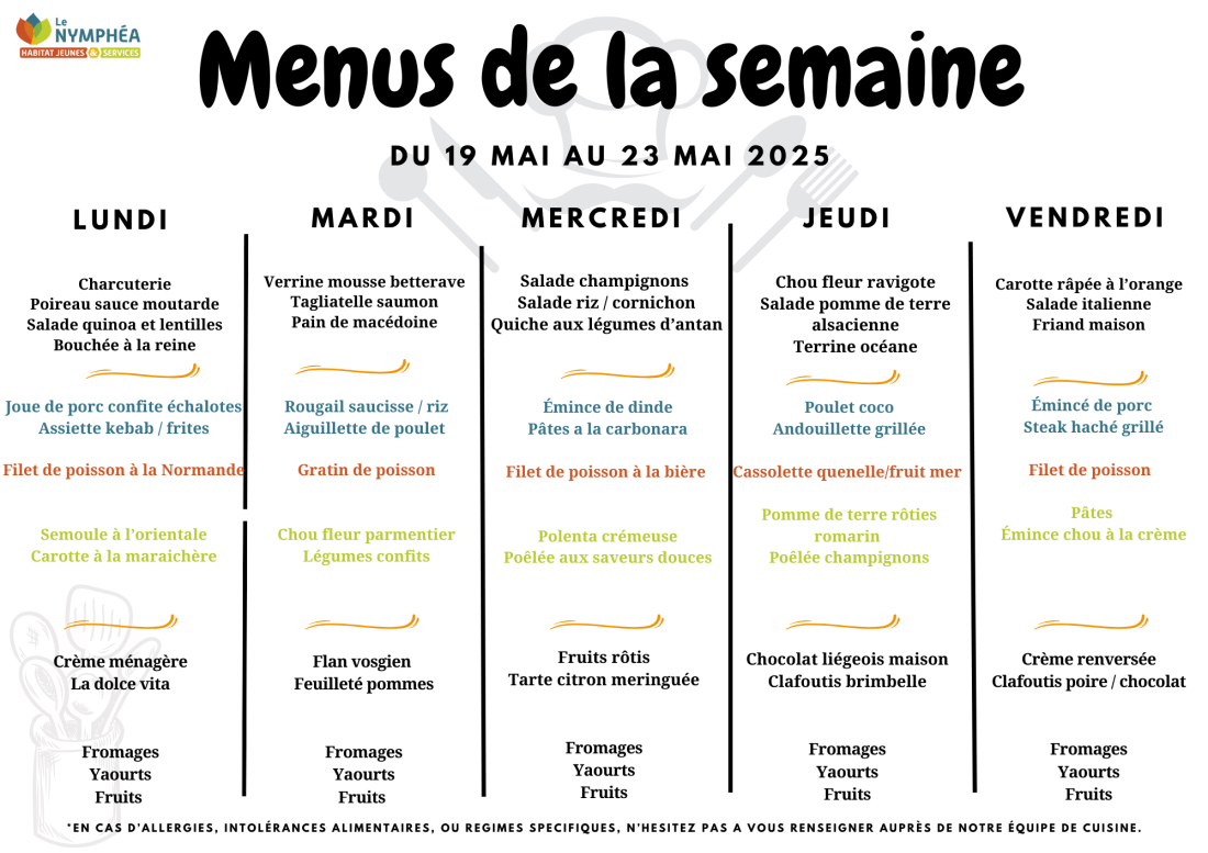 Menu du 19 au 23 mai 2025