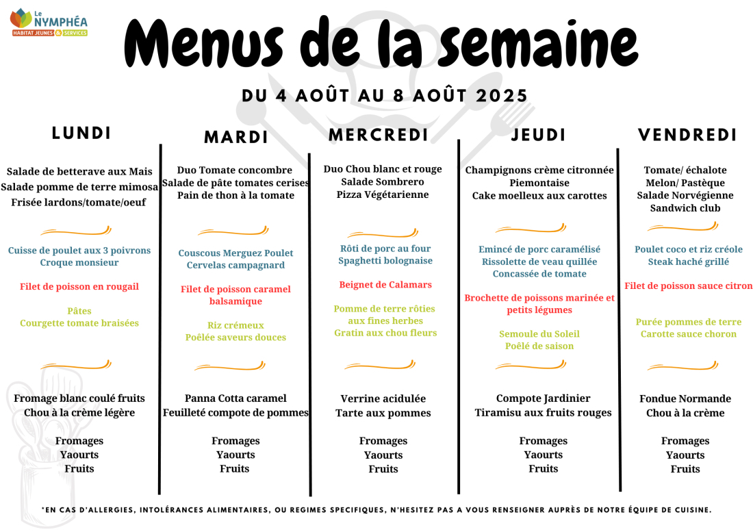 Menu 04 au 08 aout 2025