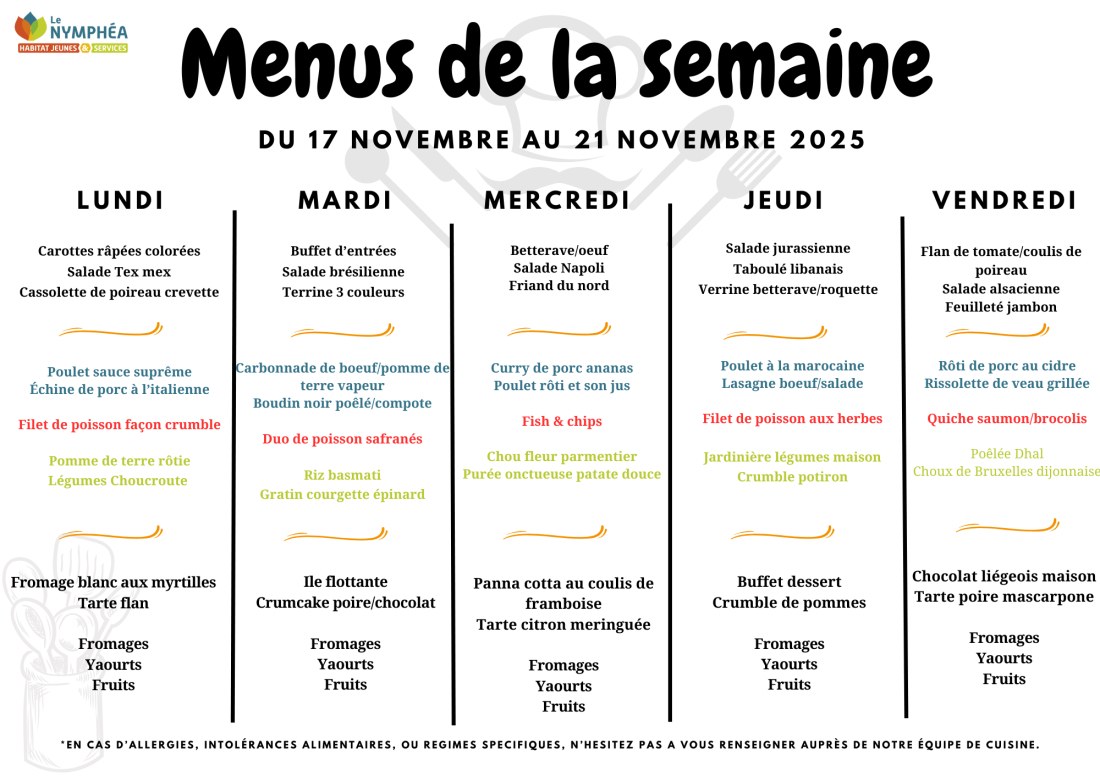 Menu du 17 au 21 novembre 2025