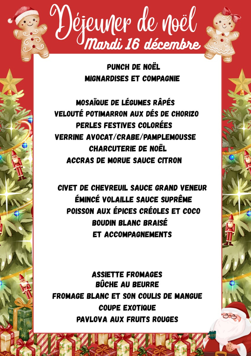 Menu de Noel Mardi 16 décembre 2025