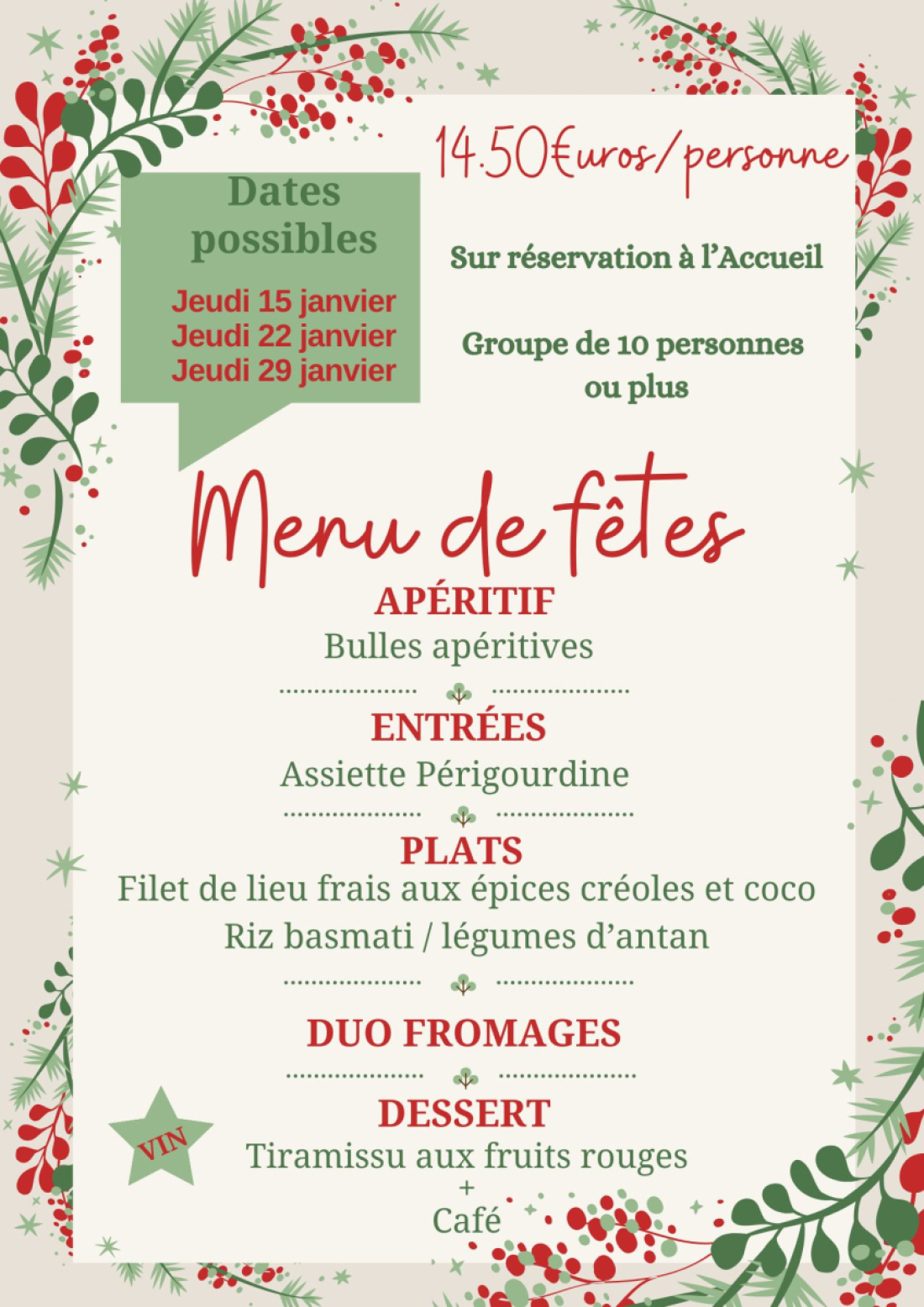 MENU DE F&Ecirc;TES POUR LES GROUPES 