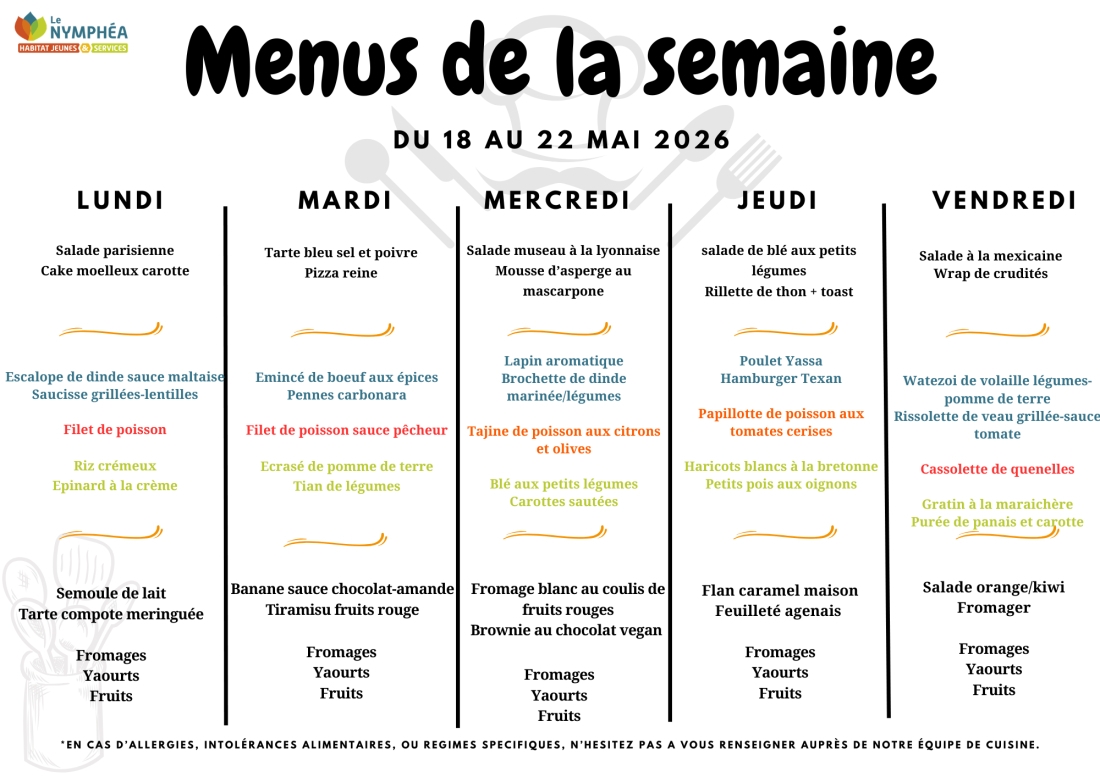 Menu du 18 au 22 mai
