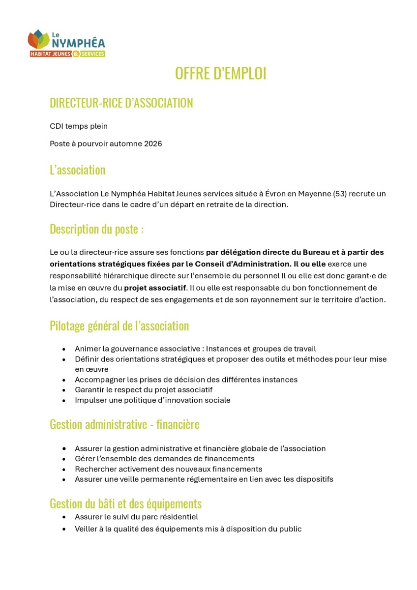 Offre d'emploi Direction