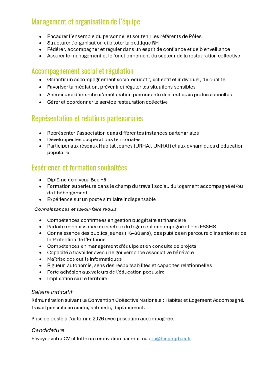 Offre d'emploi Direction