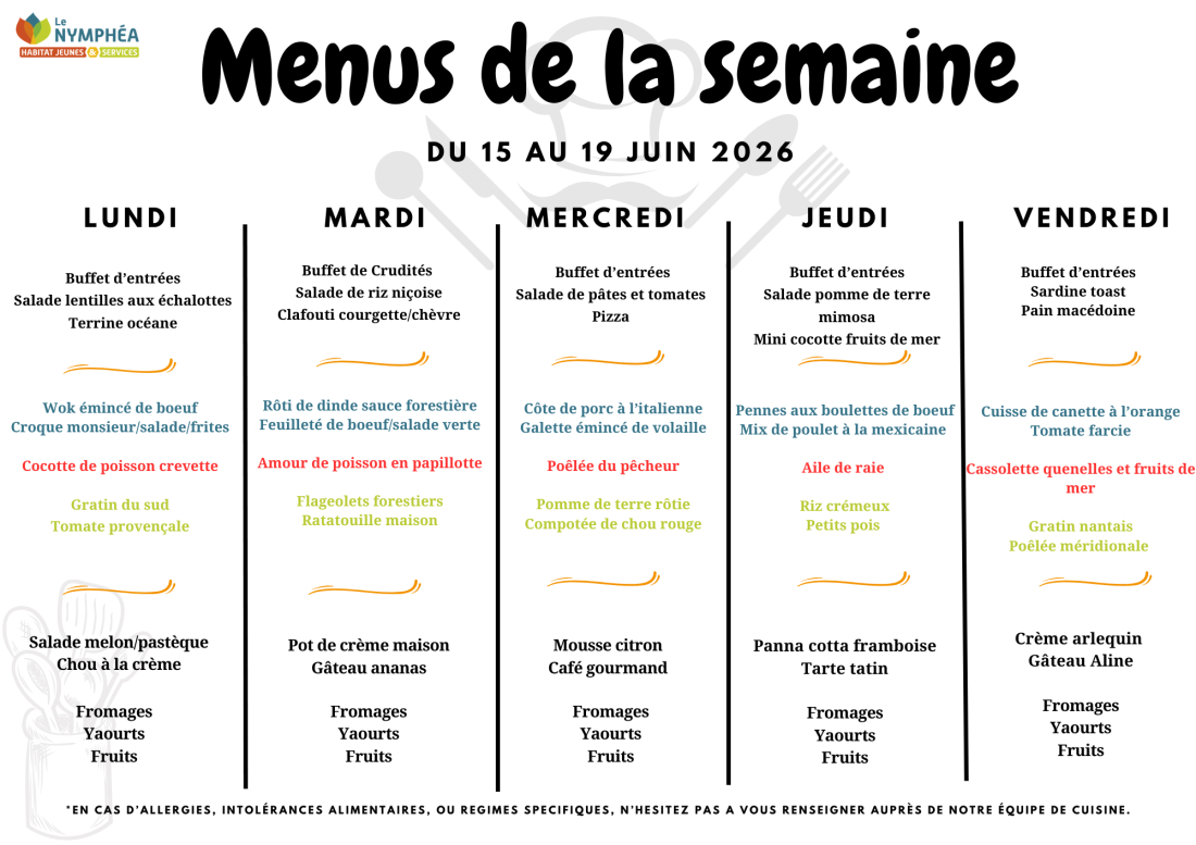 Menu du 15 au 19 juin 