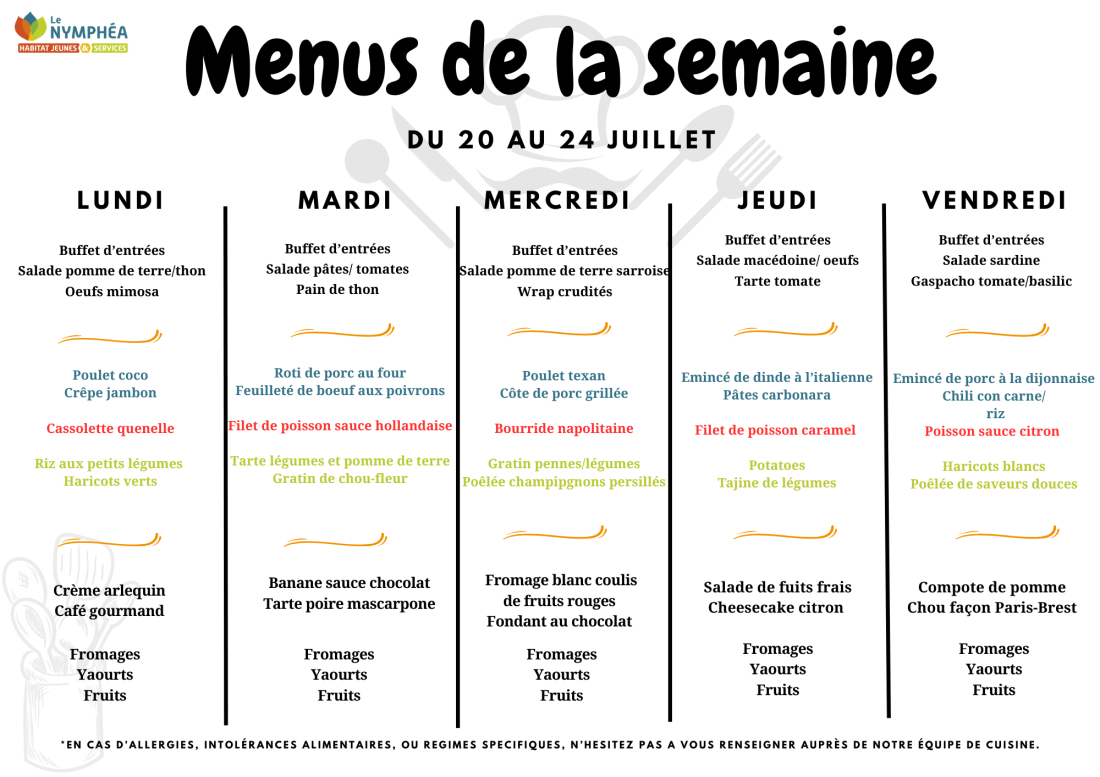 Menu du 20 au 24 juillet