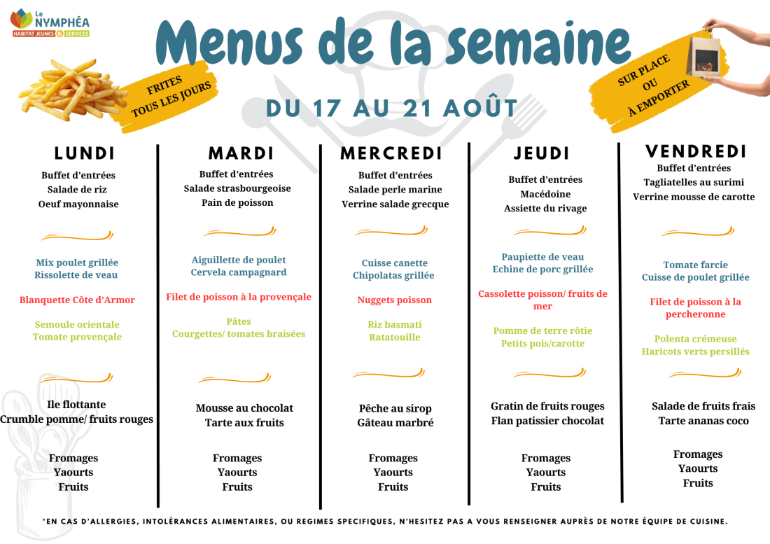 Menus du 17 au 21 aout 2026