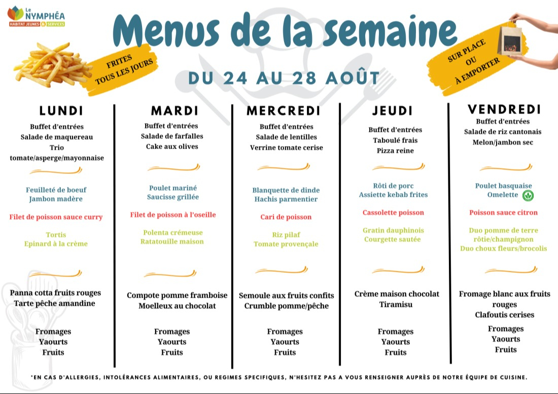 Menu du 24 au 28 aout 2026