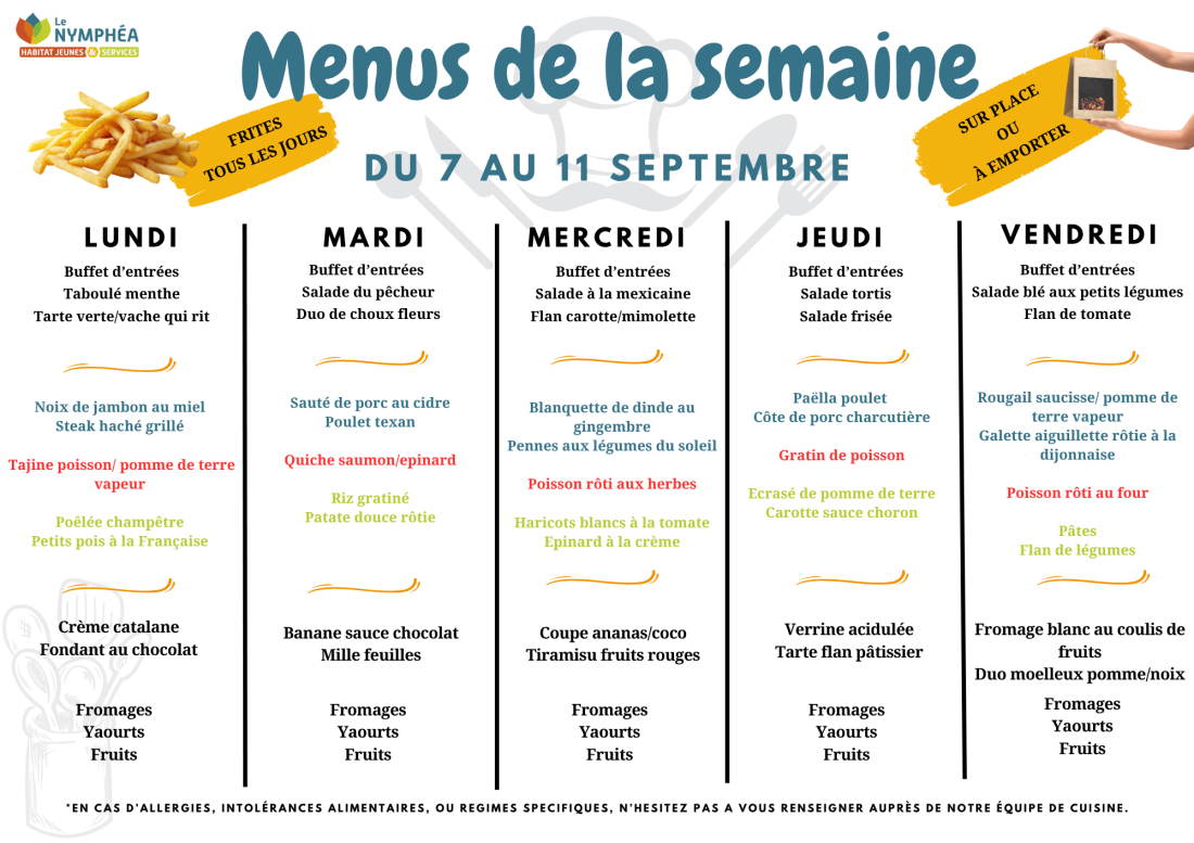 Menus du 7 au 11 septembre