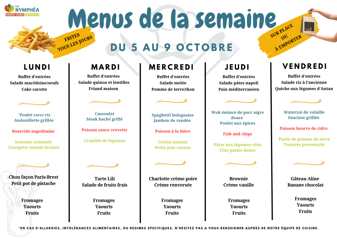 Menu semaine du 05 au 09 octobre