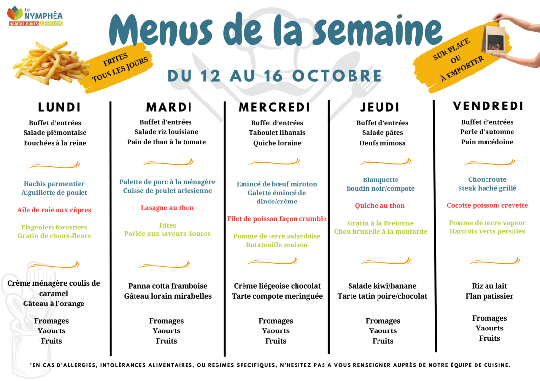 Menus du 12 au 16 octobre  