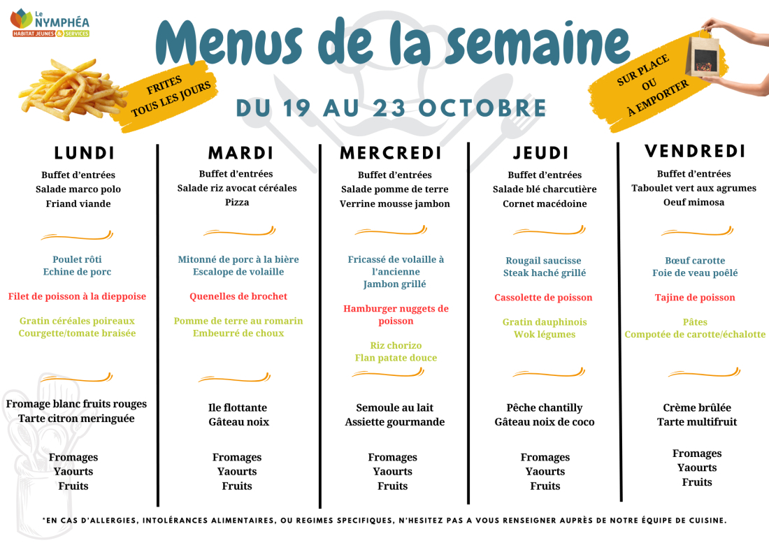Menus du 19 au 23 octobre   