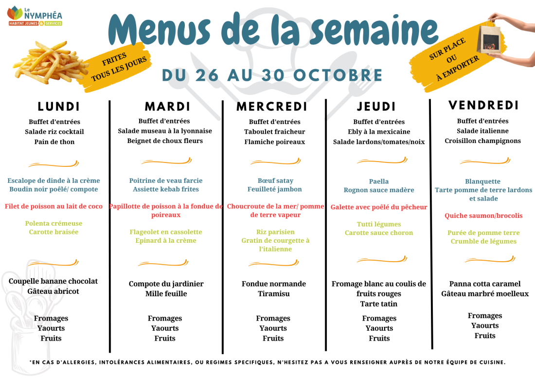 Menus du 26 au 30 octobre 