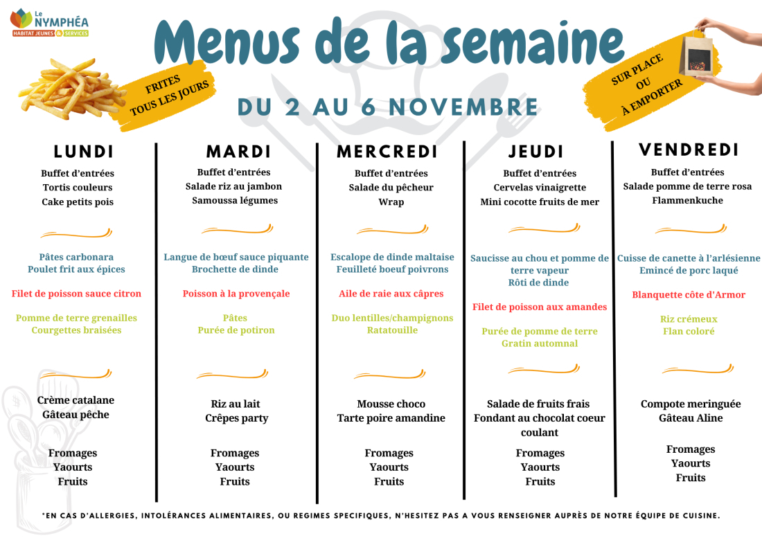 Menus du 2 au 6 novembre