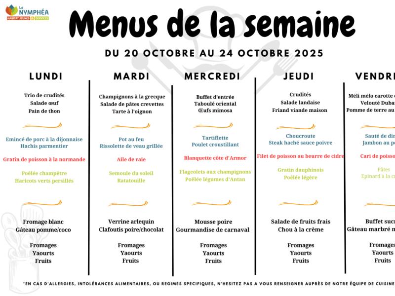 Menus du 20 au 24 octobre 2025