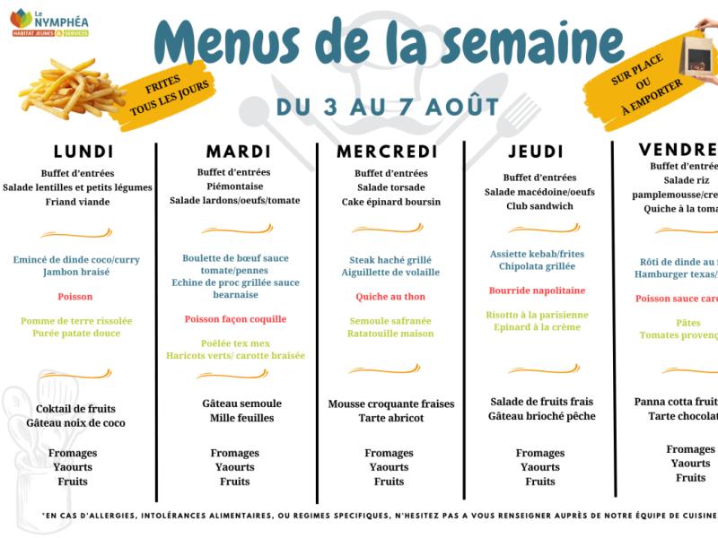 Menus du 03 au 07 aout 2026