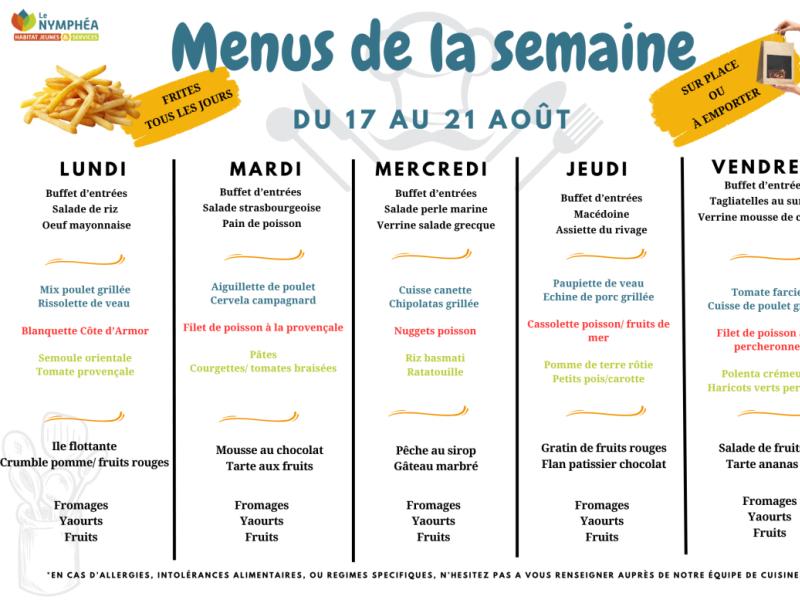 Menus du 17 au 21 aout 2026 
