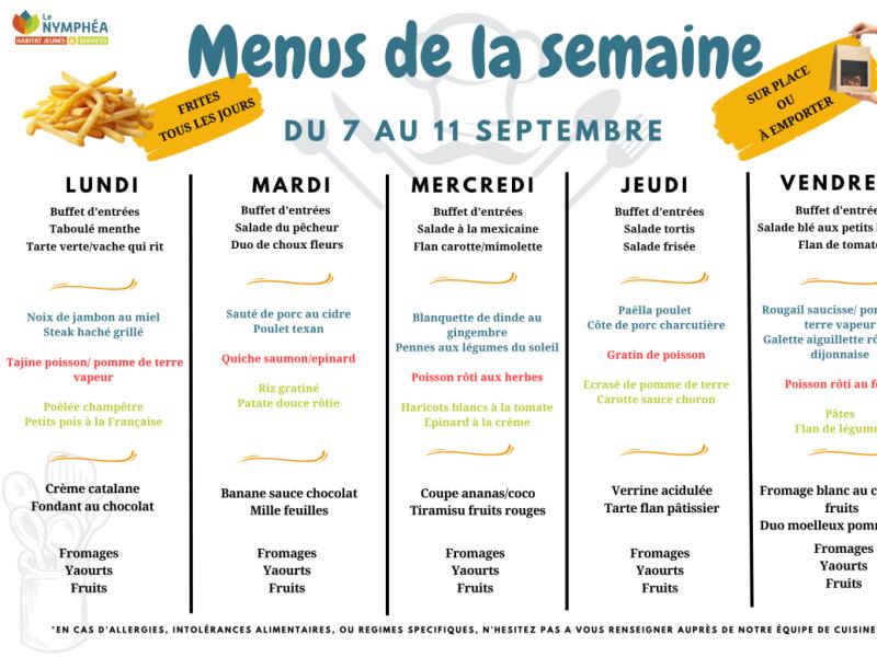 Menus du 7 au 11 septembre