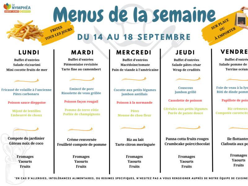 Menus du 14 au 18 septembre 